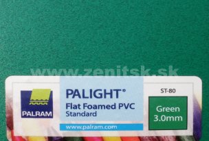 Penená PVC doska Palight   (hrúbka: 3 mm, farba: zelená, kód farby: ST-80, šírka: 1220 mm, dĺžka: 2440 mm)  