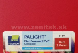 Penená PVC doska Palight   (hrúbka: 3 mm, farba: červená, kód farby: ST-50, šírka: 1220 mm, dĺžka: 2440 mm)  