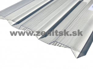 Trapézová polykarbonátová doska 76/18 číra štruktúra mikroprizma 0,9mm   (šírka: 1265 mm, dĺžka: 3000 mm) 